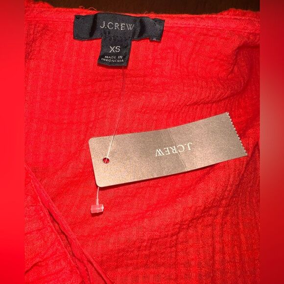 Romantic Red Ruffle Wrap Dress Crinkled Cotton Gauze Fit & Flare XS J.Crew NWT - Picture 7 of 10
